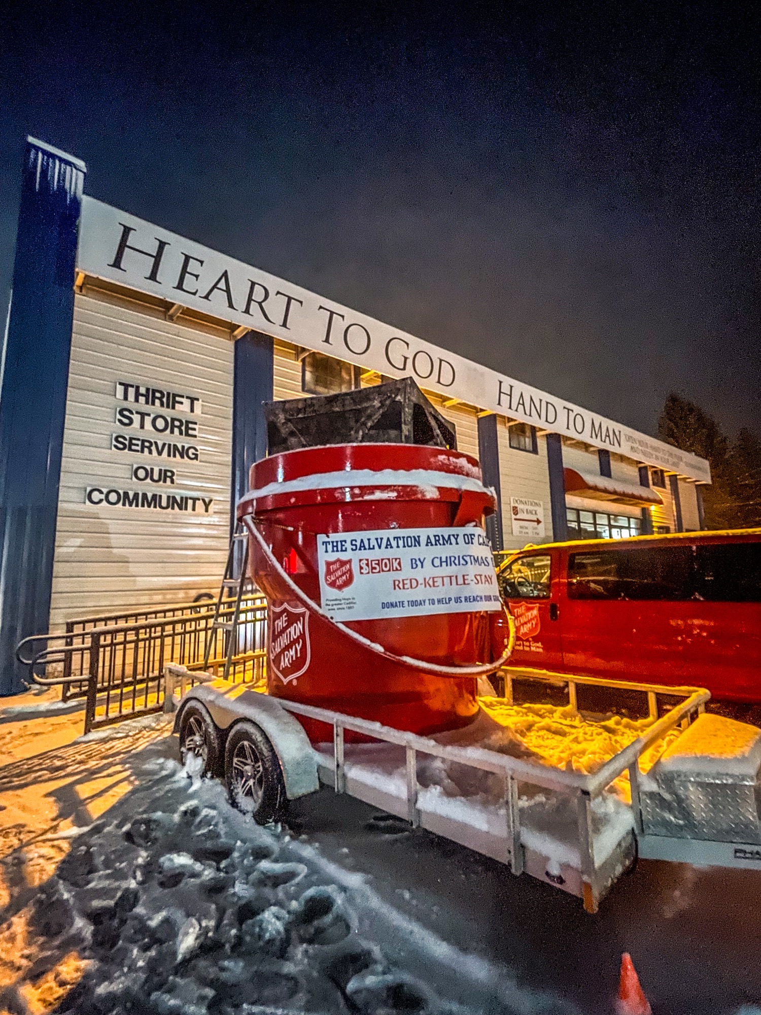 Cadillac Corps Officer Lives Inside Giant Red Kettle Until Donation Goal Met Great Lakes